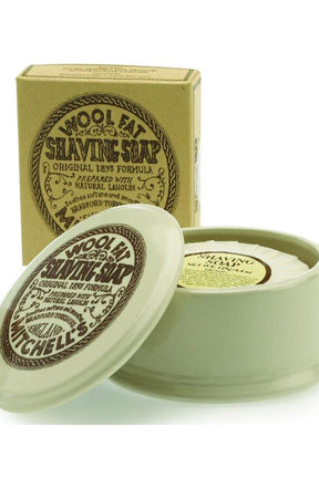 Mitchell's Wool Fat scheerzeep in porseleinen kom 125gr - Manandshaving - Mitchells Wool Fat