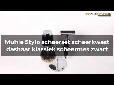 Muhle ensemble de rasage Stylo S091K76SR - Poils de blaireau - Rasoir de sûreté - Noir